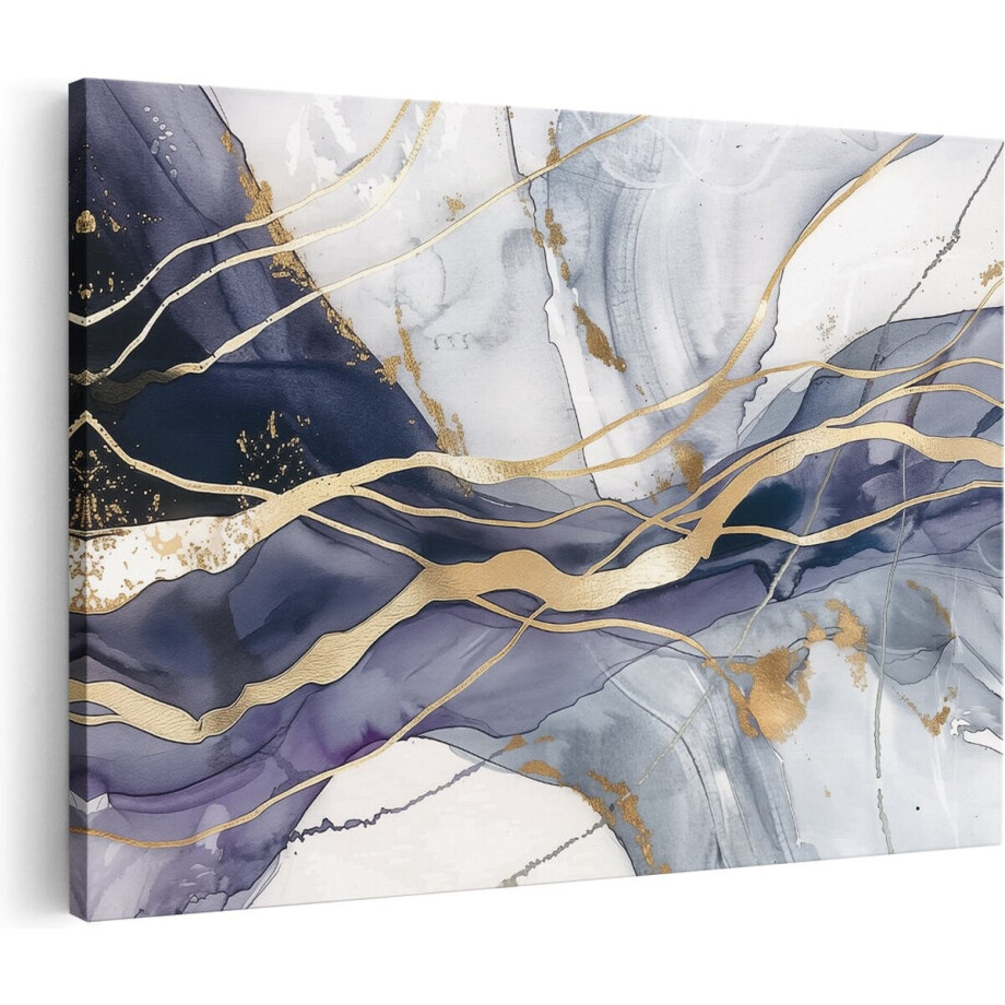 Artaza Canvas Schilderij Abstract Gouden en Blauwe Lijnen - 120x80 cm - Groot - Wanddecoratie Woonkamer - Schilderijen - Muurdecoratie Artaza Canvas Schilderij Abstract Gouden en Blauwe Lijnen - 120x80 cm - Groot - Wanddecoratie Woonkamer - Schilderijen - Muurdecoratie afbeelding 1
