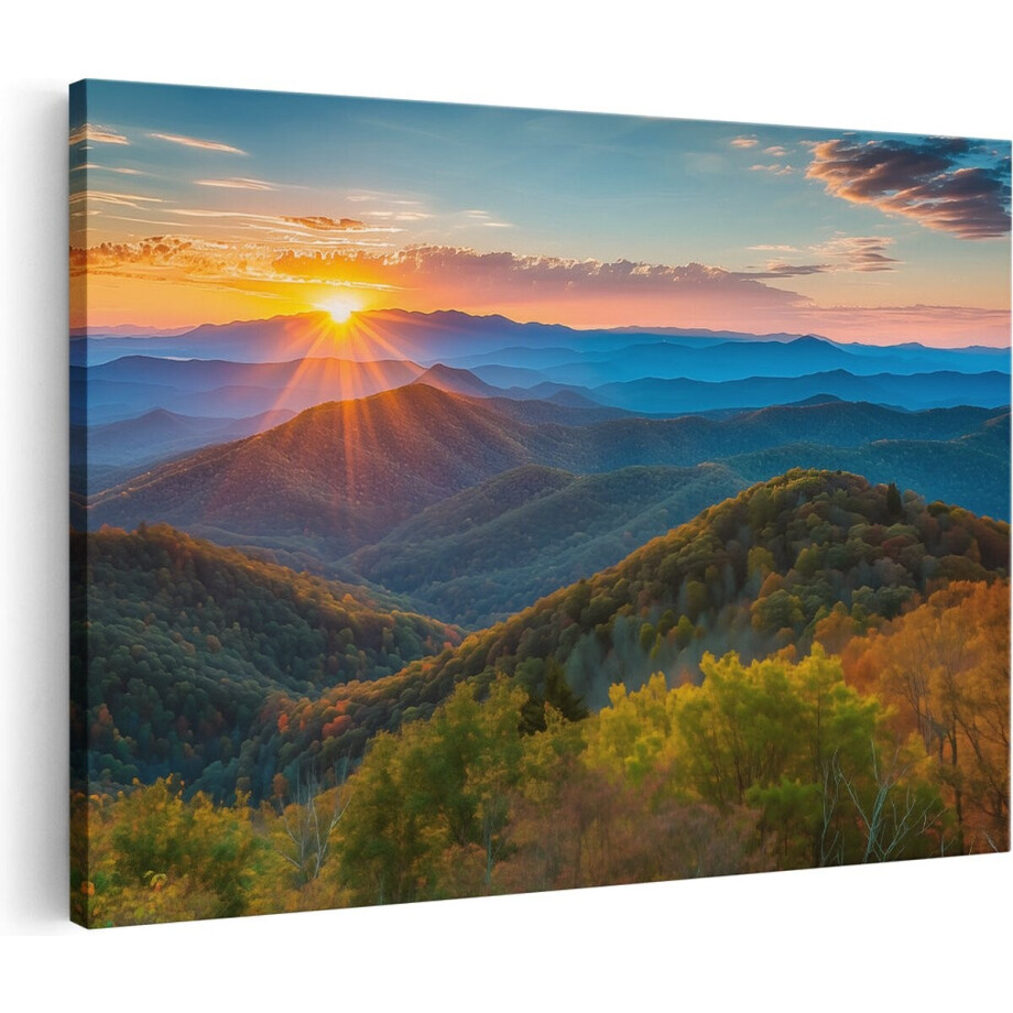 Artaza Canvas Schilderij Zonsondergang over de Bergen in de Grote Rokerige Bergen - 30x20 cm - Klein - Wanddecoratie Woonkamer - Schilderijen - Muurdecoratie Artaza Canvas Schilderij Zonsondergang over de Bergen in de Grote Rokerige Bergen - 30x20 cm - Klein - Wanddecoratie Woonkamer - Schilderijen - Muurdecoratie afbeelding 1
