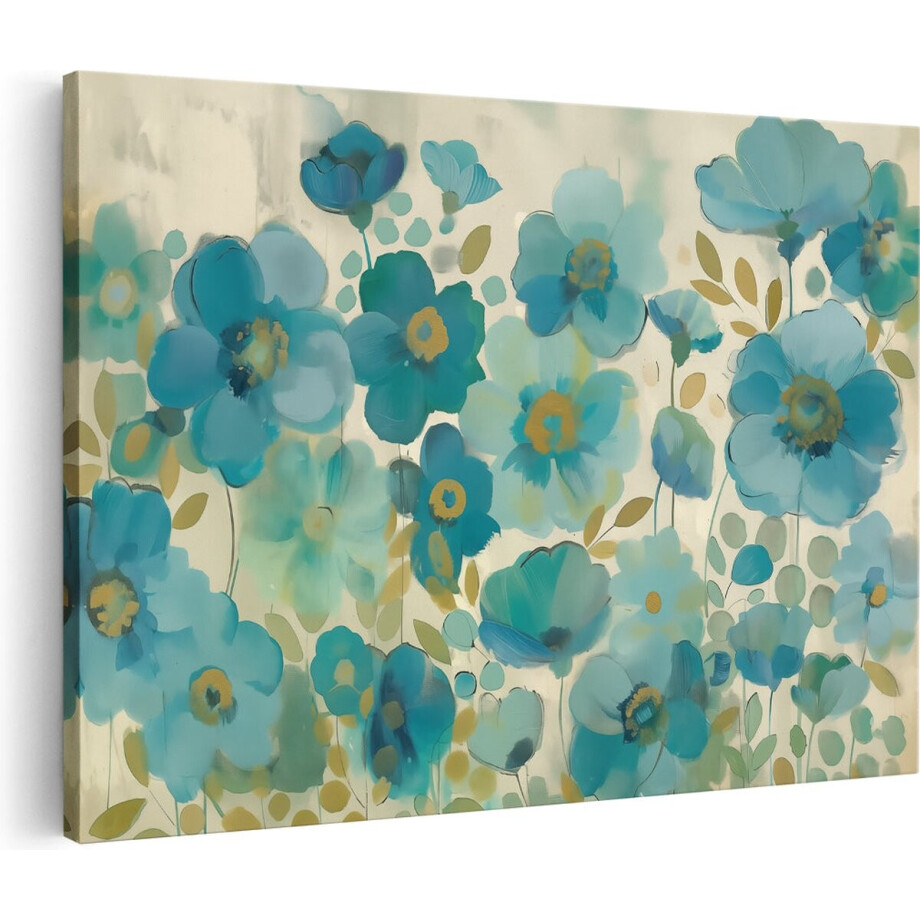 Artaza Canvas Schilderij Bloemen - 60x40 cm - Wanddecoratie Schilderij Bloemen - Muurdecoratie Aquarel - Schilderijen Op Canvas Turquoise afbeelding 1