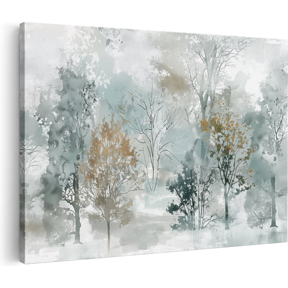 Artaza Canvas Schilderij Bos - 90x60 cm - Wanddecoratie Abstract - Muurdecoratie Bomen - Schilderijen Op Canvas Winter afbeelding 1