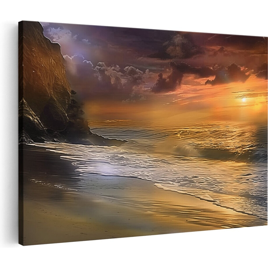 Artaza Canvas Schilderij Zonsondergang op het Strand - 60x40 - Wanddecoratie - Foto Op Canvas - Canvas Print Artaza Canvas Schilderij Zonsondergang op het Strand - 60x40 - Wanddecoratie - Foto Op Canvas - Canvas Print afbeelding 1