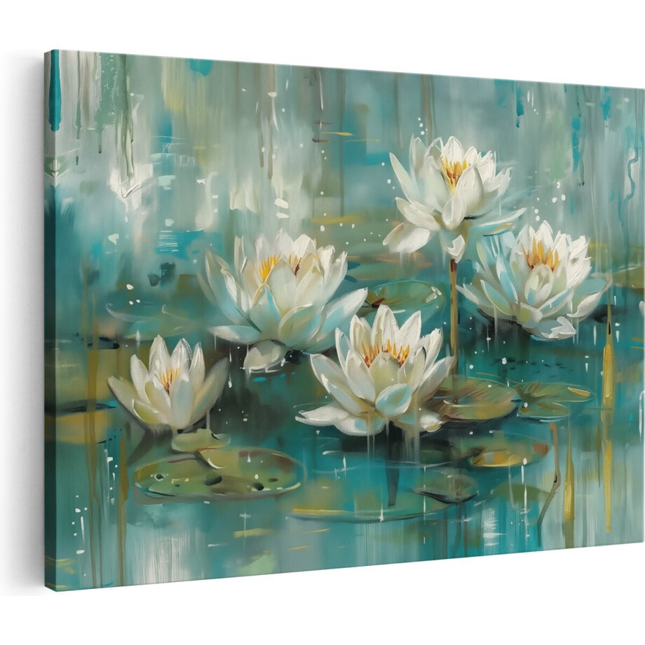 Artaza Canvas Schilderij Witte Waterlelies in het Water - Bloemen - 30x20 cm - Klein - Wanddecoratie Woonkamer - Schilderijen - Muurdecoratie Artaza Canvas Schilderij Witte Waterlelies in het Water - Bloemen - 30x20 cm - Klein - Wanddecoratie Woonkamer - Schilderijen - Muurdecoratie afbeelding 1