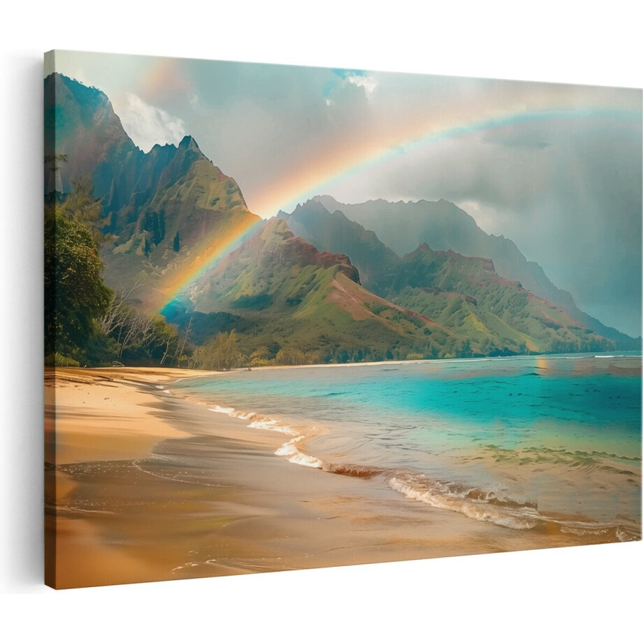Artaza Canvas Schilderij Regenboog boven een Strand in Hawaï - 60x40 - Wanddecoratie - Foto Op Canvas - Canvas Print Artaza Canvas Schilderij Regenboog boven een Strand in Hawaï - 60x40 - Wanddecoratie - Foto Op Canvas - Canvas Print afbeelding 1