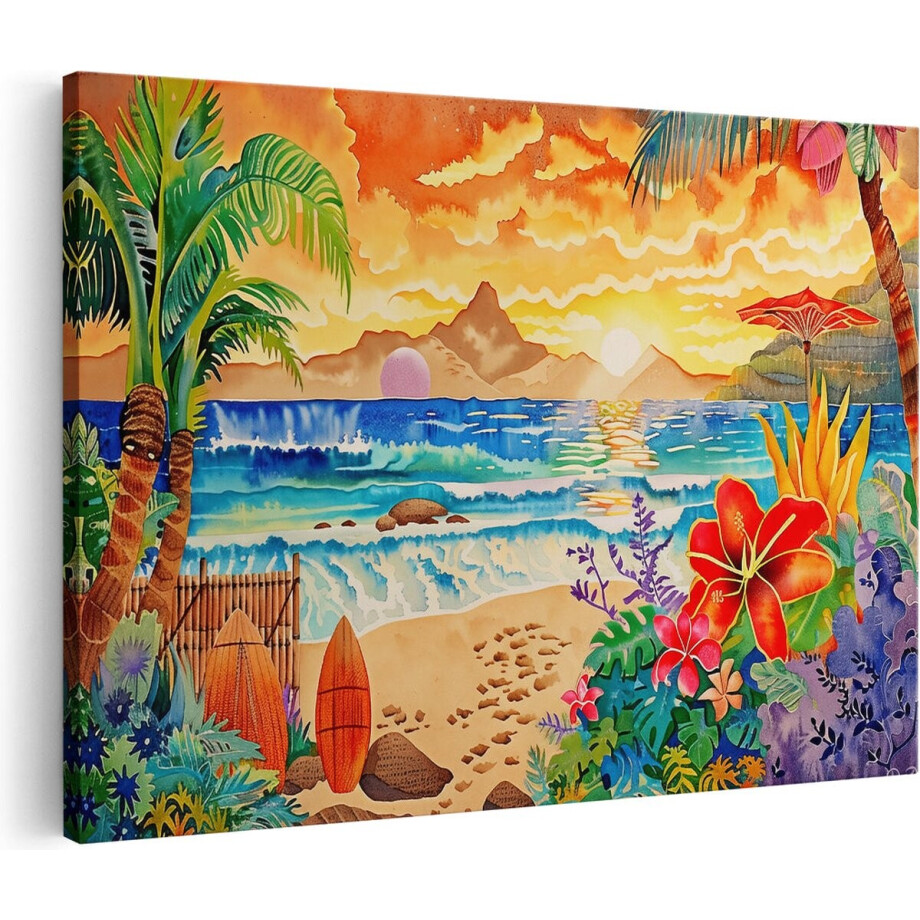 Artaza Canvas Schilderij Tropisch Tafereel met Palmbomen en Surfplanken - 120x80 cm - Groot - Wanddecoratie Woonkamer - Schilderijen - Muurdecoratie Artaza Canvas Schilderij Tropisch Tafereel met Palmbomen en Surfplanken - 120x80 cm - Groot - Wanddecoratie Woonkamer - Schilderijen - Muurdecoratie afbeelding 1