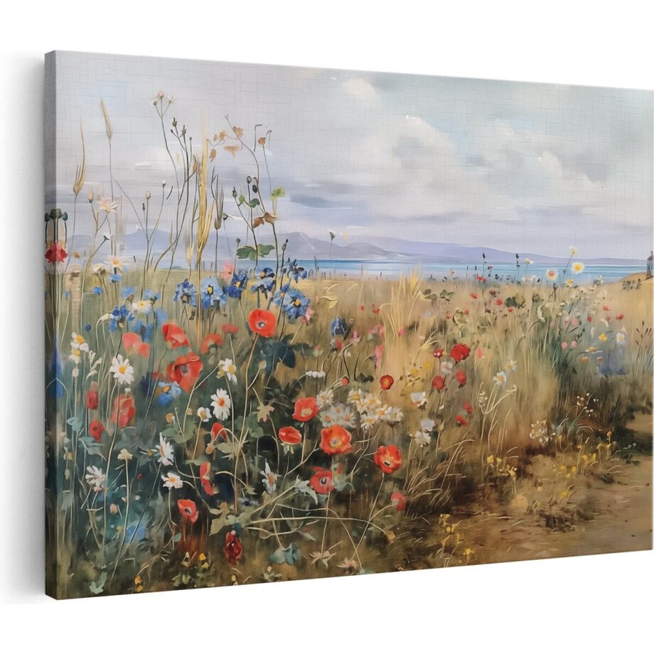 Artaza Canvas Schilderij Veld met Wilde Bloemen - Bloemen - 30x20 cm - Klein - Wanddecoratie Woonkamer - Schilderijen - Muurdecoratie afbeelding 1