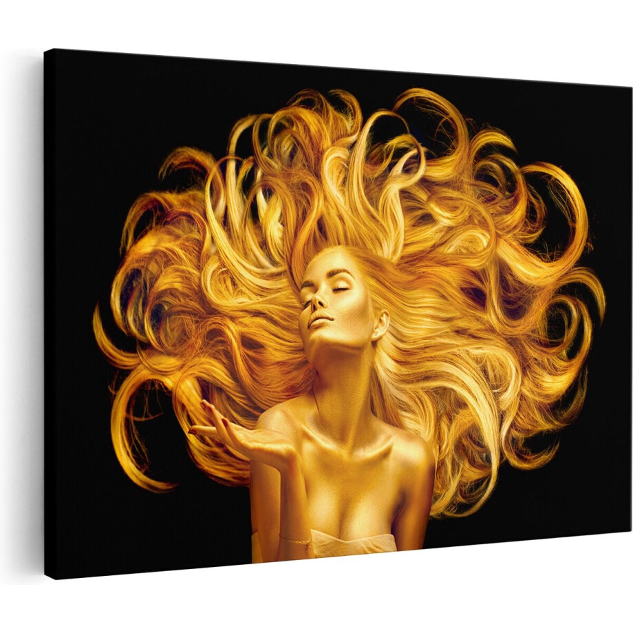 Artaza Canvas Schilderij Gouden Vrouw - 120x80 - Groot - Foto Op Canvas - Wanddecoratie Woonkamer afbeelding 1