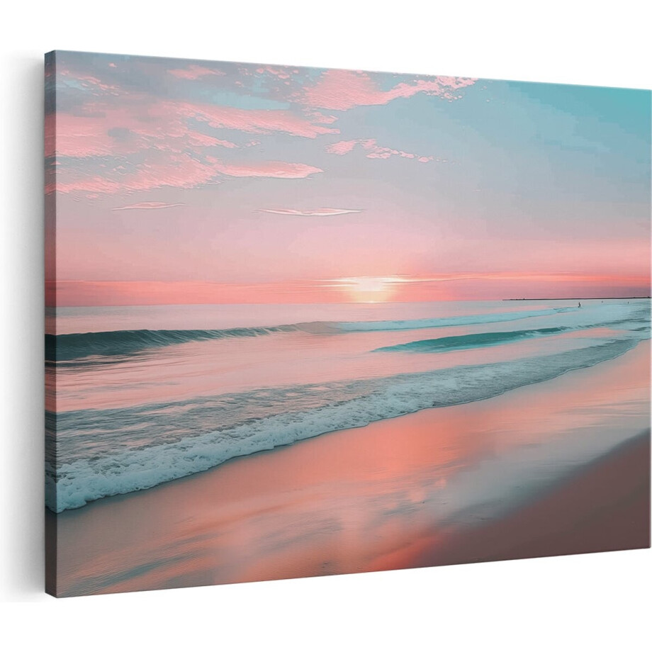 Artaza Canvas Schilderij Zee En Strand - 120x80 cm - Groot - Wanddecoratie Zonsondergang - Muurdecoratie Zeezicht - Schilderijen Op Canvas Kust afbeelding 1