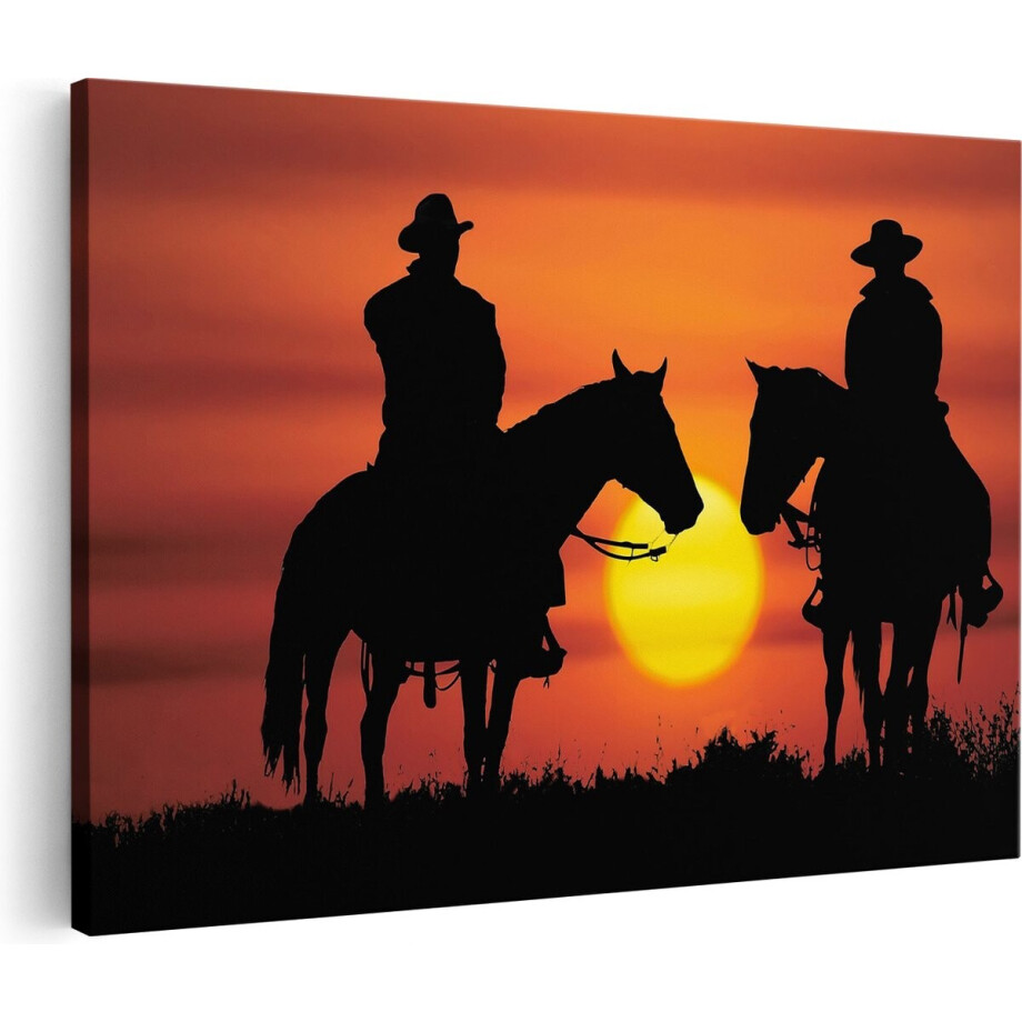 Artaza Canvas Schilderij Twee Cowboys - 60x40 cm - Wanddecoratie Woonkamer - Schilderijen - Muurdecoratie afbeelding 1