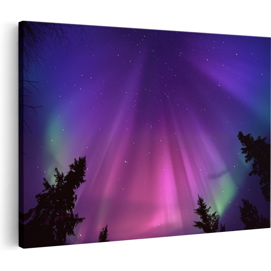 Artaza Canvas Schilderij Aurora Borealis Verlicht de Hemel - 30x20 cm - Klein - Wanddecoratie Woonkamer - Schilderijen - Muurdecoratie afbeelding 1