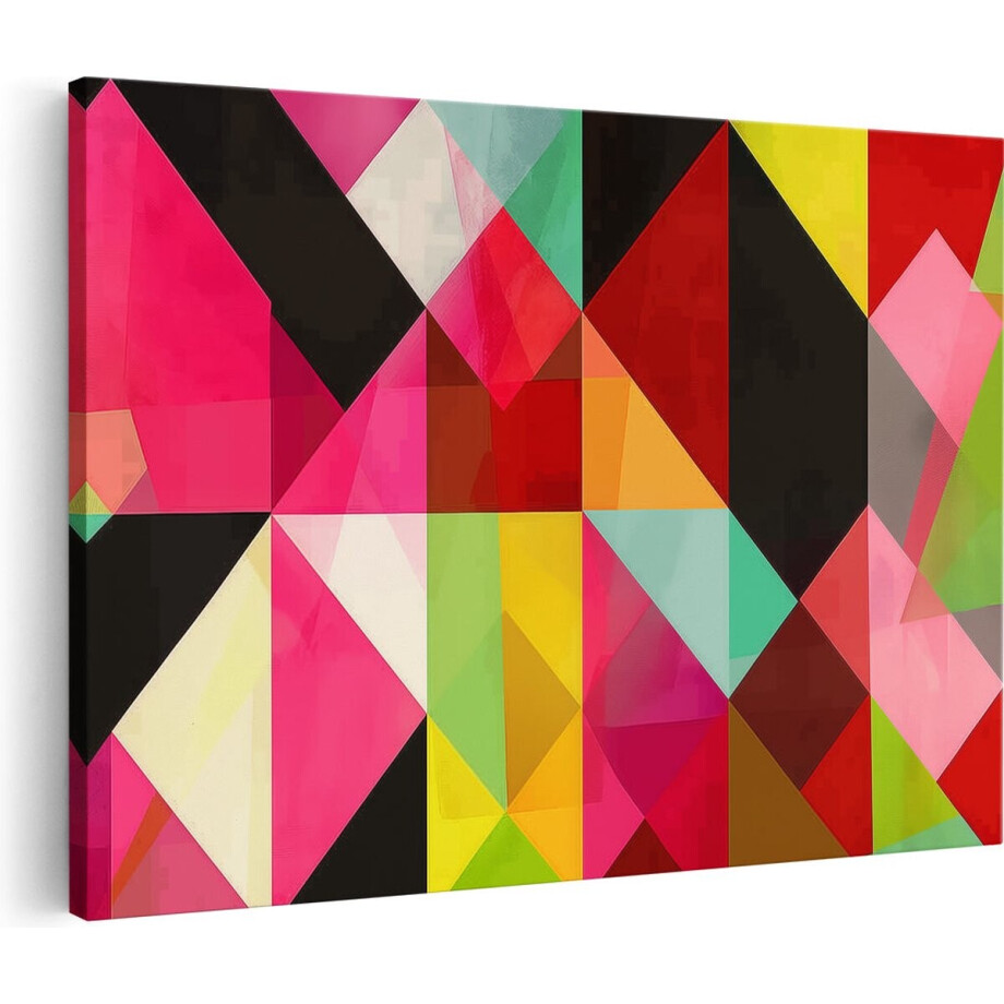 Artaza Canvas Schilderij Kleurrijke Driehoeken op een Zwarte Achtergrond - 120x80 cm - Groot - Wanddecoratie Woonkamer - Schilderijen - Muurdecoratie afbeelding 1