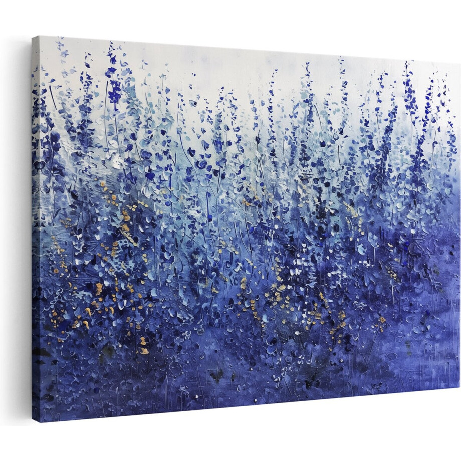 Artaza Canvas Schilderij Blauwe Bloemen in een Veld - Bloemen - 60x40 cm - Wanddecoratie Woonkamer - Schilderijen - Muurdecoratie afbeelding 1