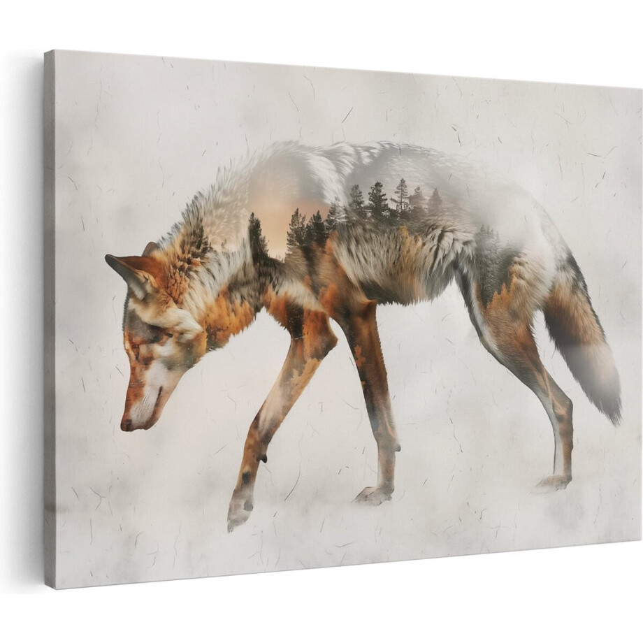 Artaza Canvas Schilderij Wolf die door een Bos loopt - Dieren - 60x40 cm - Wanddecoratie Woonkamer - Schilderijen - Muurdecoratie afbeelding 1