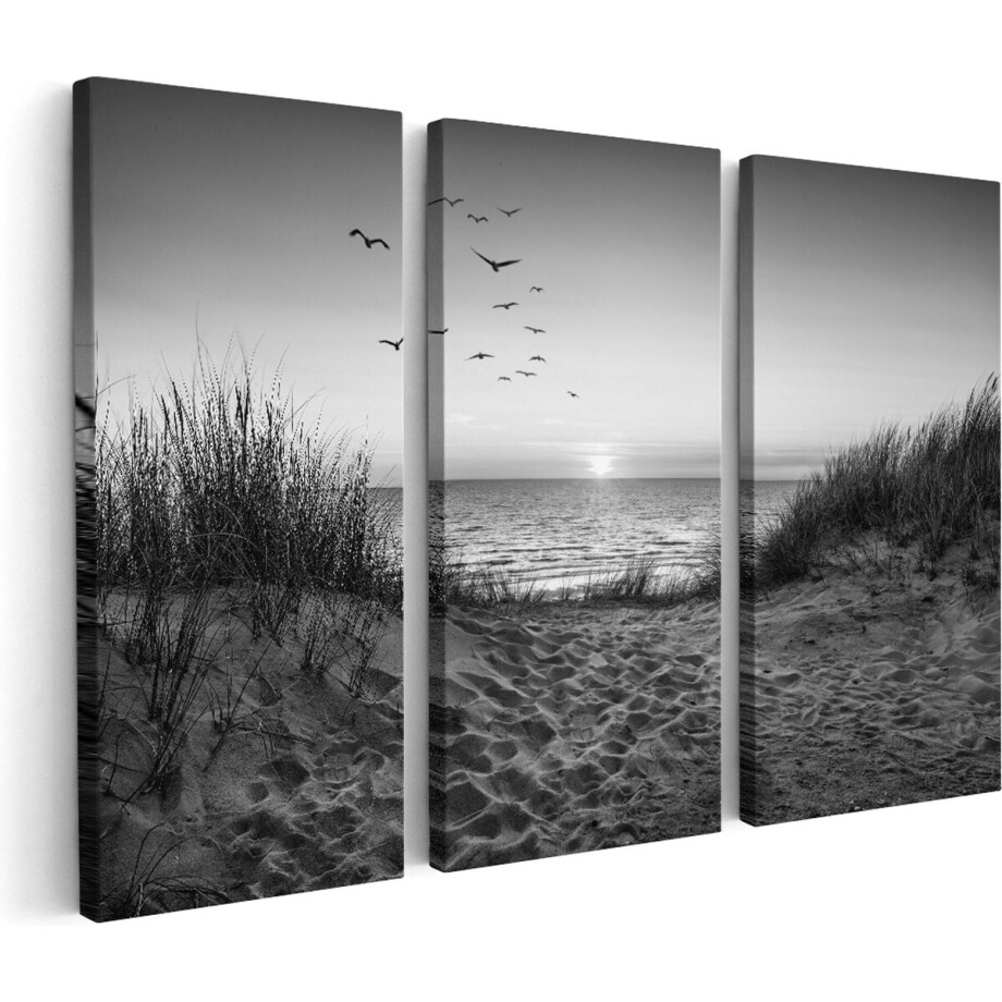Artaza Canvas Schilderij Drieluik Strand en Duinen - Zwart Wit - 60x40 - Klein - Foto Op Canvas - Canvas Print afbeelding 1