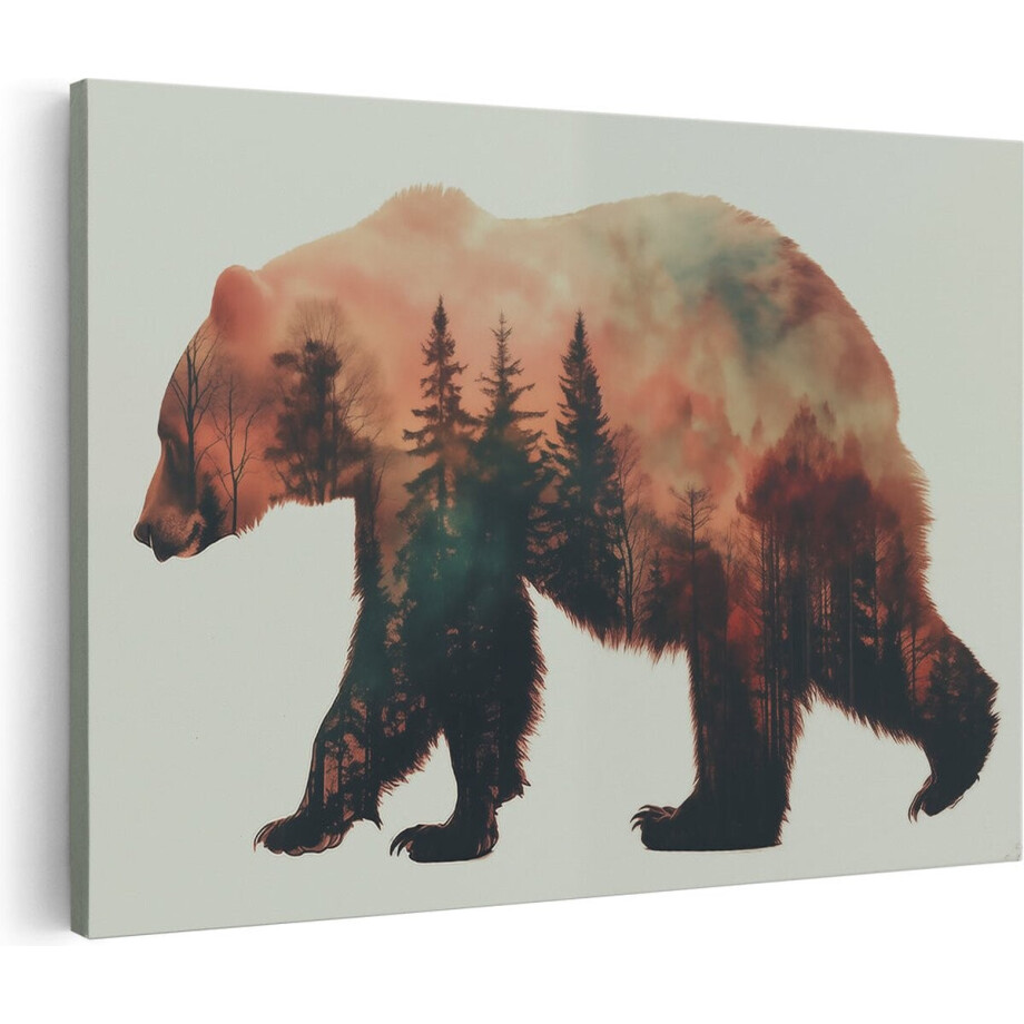 Artaza Canvas Schilderij Beer in het Bos - Dieren - 60x40 cm - Wanddecoratie Woonkamer - Schilderijen - Muurdecoratie afbeelding 1