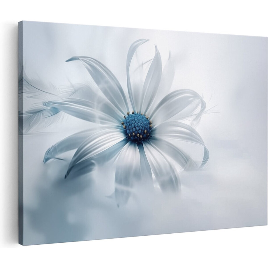 Artaza Canvas Schilderij Witte Bloem met Blauwe Veren - 120x80 - Groot - Foto Op Canvas - Canvas Print Artaza Canvas Schilderij Witte Bloem met Blauwe Veren - 120x80 - Groot - Foto Op Canvas - Canvas Print afbeelding 1