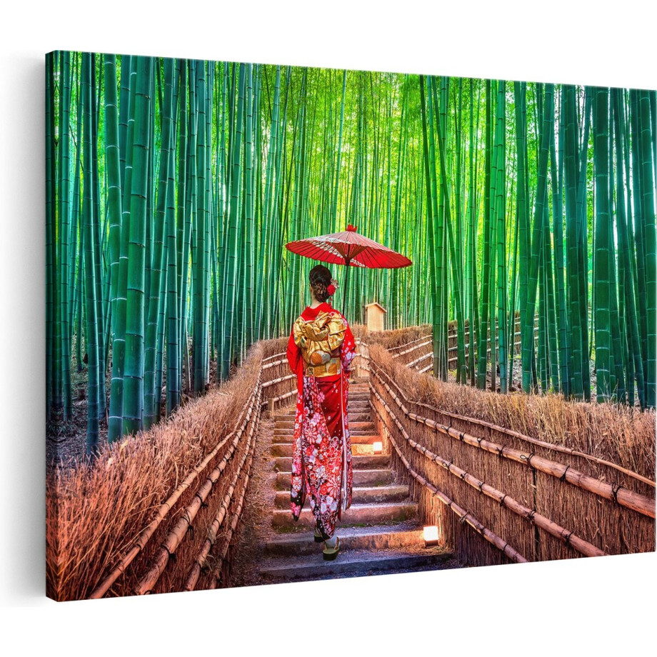 Artaza Canvas Schilderij Japanse Vrouw in het Bamboebos - 60x40 - Foto Op Canvas - Canvas Print afbeelding 1