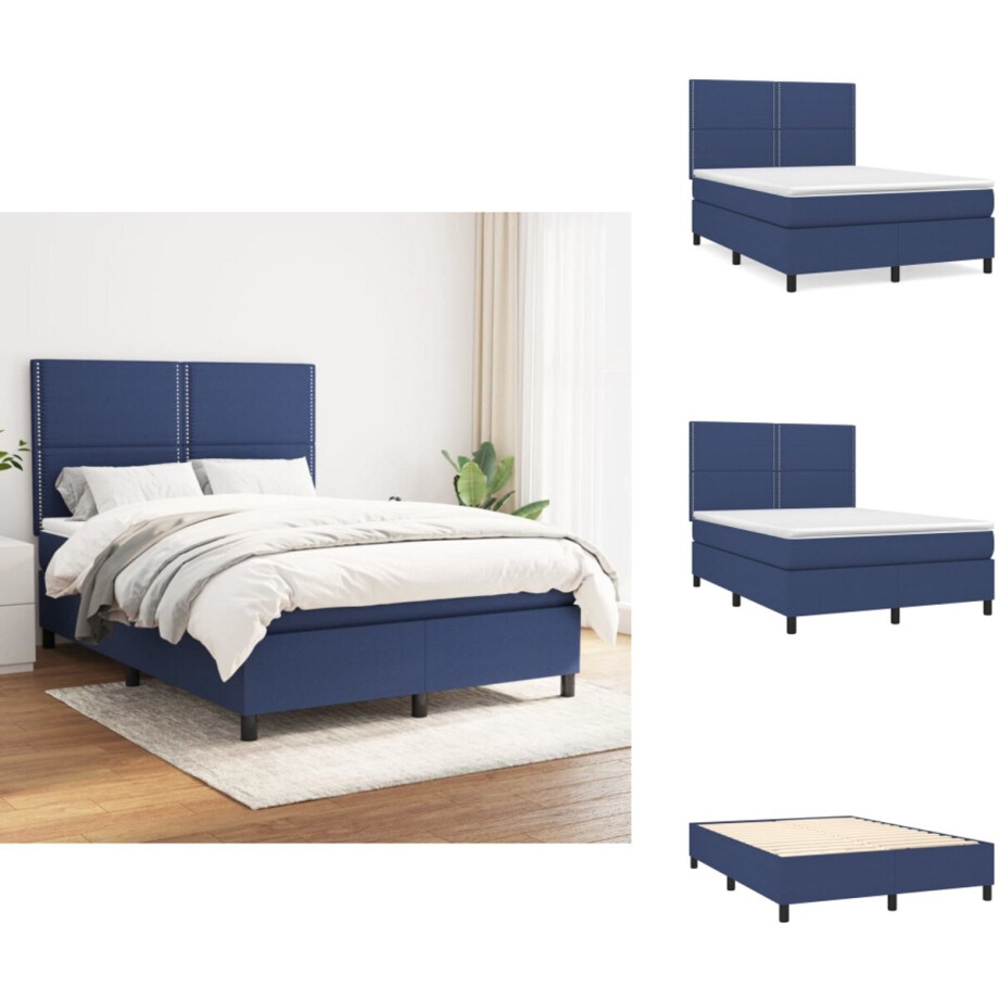 vidaXL Boxspring - Boxsprings - Bed - Slaapmeubel - Boxspring met matras stof blauw 140x200 cm afbeelding 1