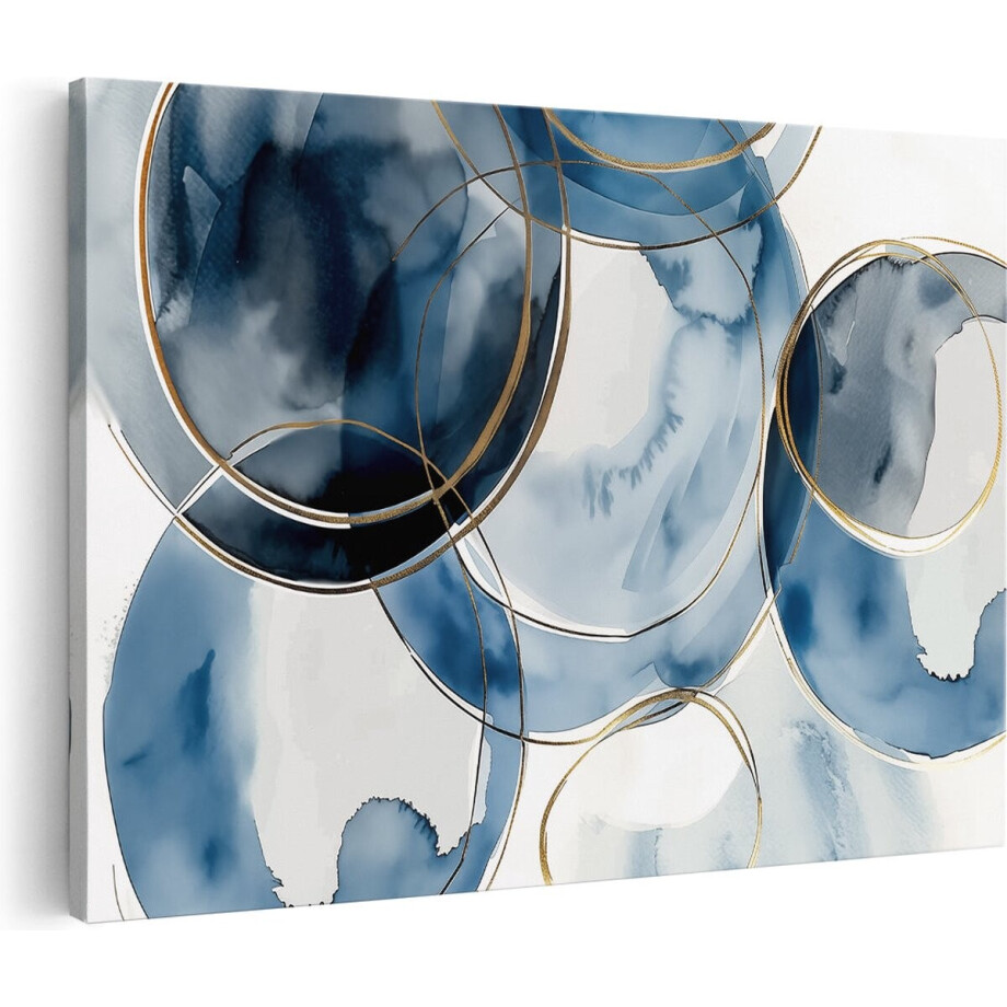Artaza Canvas Schilderij Blauwe en Gouden Cirkels - 60x40 - Wanddecoratie - Foto Op Canvas - Canvas Print afbeelding 1
