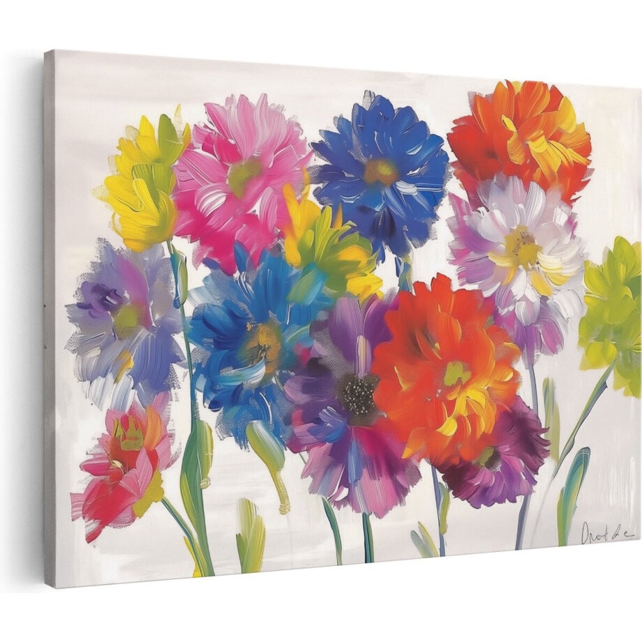 Artaza Canvas Schilderij Kleurrijke Bloemen op een Witte Achtergrond - Bloemen - 30x20 cm - Klein - Wanddecoratie Woonkamer - Schilderijen - Muurdecoratie afbeelding 1