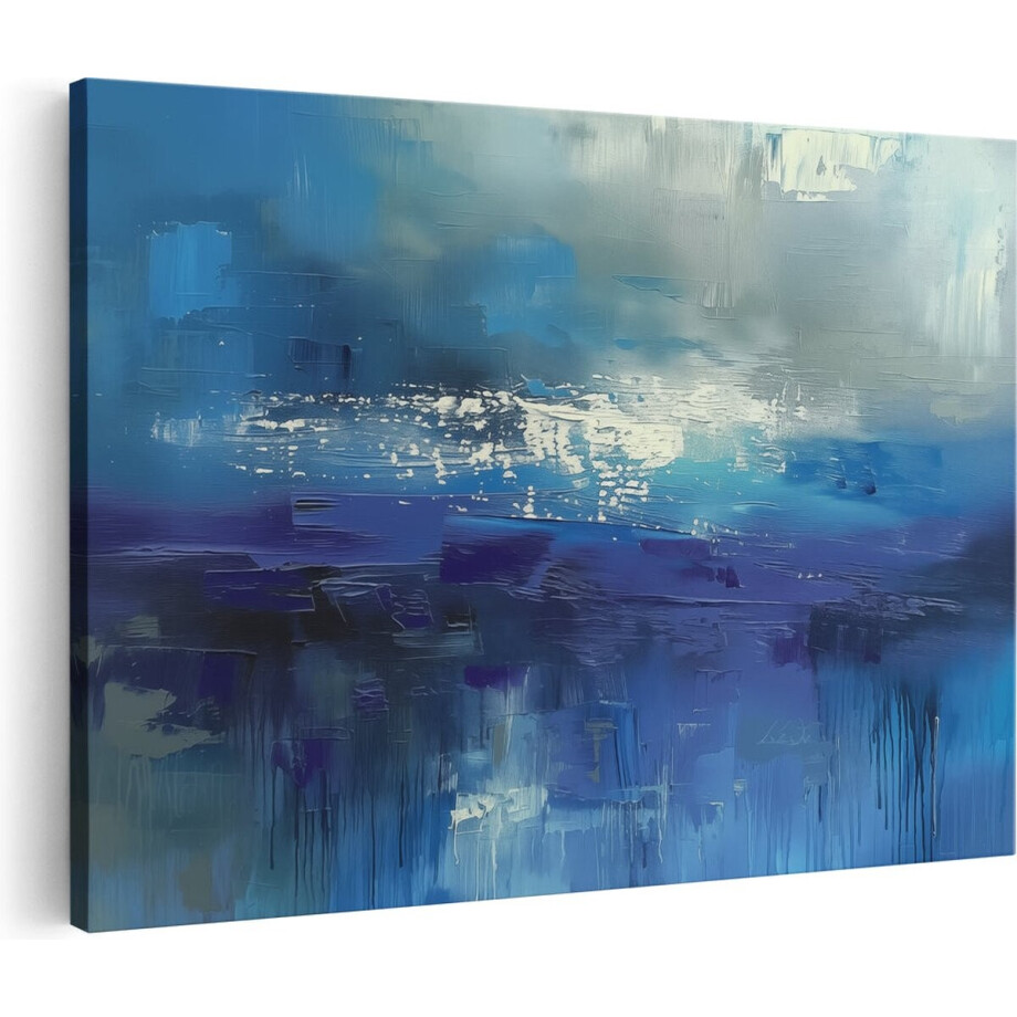 Artaza Canvas Schilderij Abstract Kunstwerk van Blauw en Wit - 90x60 cm - Wanddecoratie Woonkamer - Schilderijen - Muurdecoratie Artaza Canvas Schilderij Abstract Kunstwerk van Blauw en Wit - 90x60 cm - Wanddecoratie Woonkamer - Schilderijen - Muurdecoratie afbeelding 1