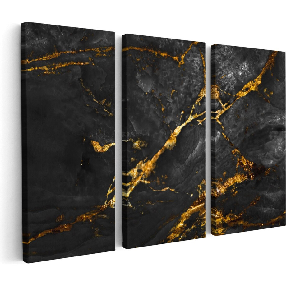 Artaza Canvas Schilderij Drieluik Abstracte Kunst - Natuurlijke Marmer met Gouden Tinten - 180x120 cm - Groot - Wanddecoratie Woonkamer - Schilderijen - Muurdecoratie Artaza Canvas Schilderij Drieluik Abstracte Kunst - Natuurlijke Marmer met Gouden Tinten - 180x120 cm - Groot - Wanddecoratie Woonkamer - Schilderijen - Muurdecoratie afbeelding 1