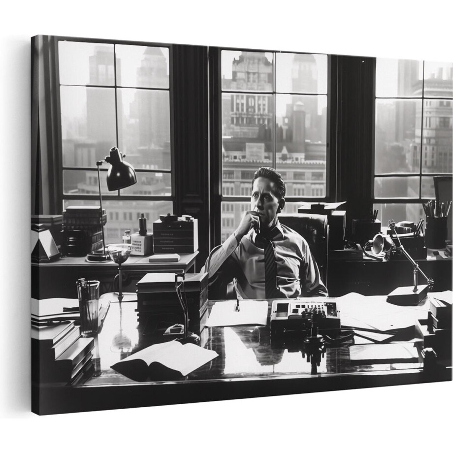 Artaza Canvas Schilderij Maffia - 60x40 cm - Wanddecoratie Gangster - Muurdecoratie Kantoor - Schilderijen Op Canvas Zwart Wit afbeelding 1