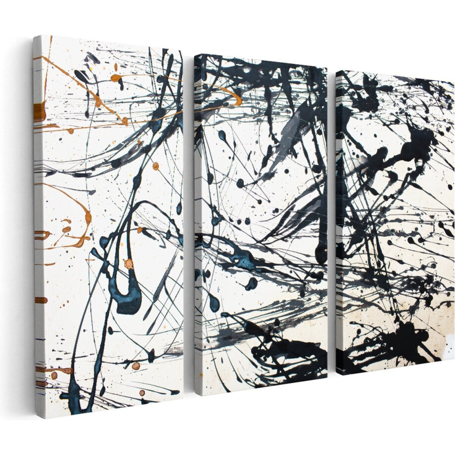 Artaza Canvas Schilderij Drieluik Abstracte Kunst van Zwarte Verf - 180x120 cm - Groot - Wanddecoratie Woonkamer - Schilderijen - Muurdecoratie Artaza Canvas Schilderij Drieluik Abstracte Kunst van Zwarte Verf - 180x120 cm - Groot - Wanddecoratie Woonkamer - Schilderijen - Muurdecoratie afbeelding 1