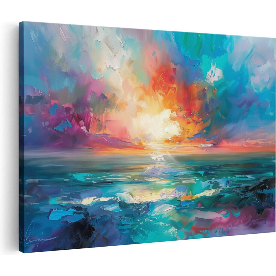Artaza Canvas Schilderij Abstract Kunstwerk van een Zonsondergang boven de Oceaan - 60x40 cm - Wanddecoratie Woonkamer - Schilderijen - Muurdecoratie afbeelding 1