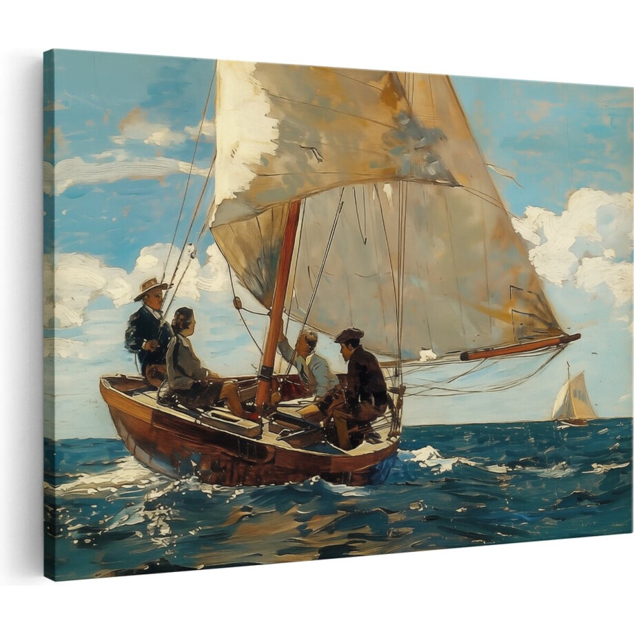 Artaza Canvas Schilderij Kunstwerk van Mensen op een Zeilboot - 120x80 cm - Groot - Wanddecoratie Woonkamer - Schilderijen - Muurdecoratie Artaza Canvas Schilderij Kunstwerk van Mensen op een Zeilboot - 120x80 cm - Groot - Wanddecoratie Woonkamer - Schilderijen - Muurdecoratie afbeelding 1