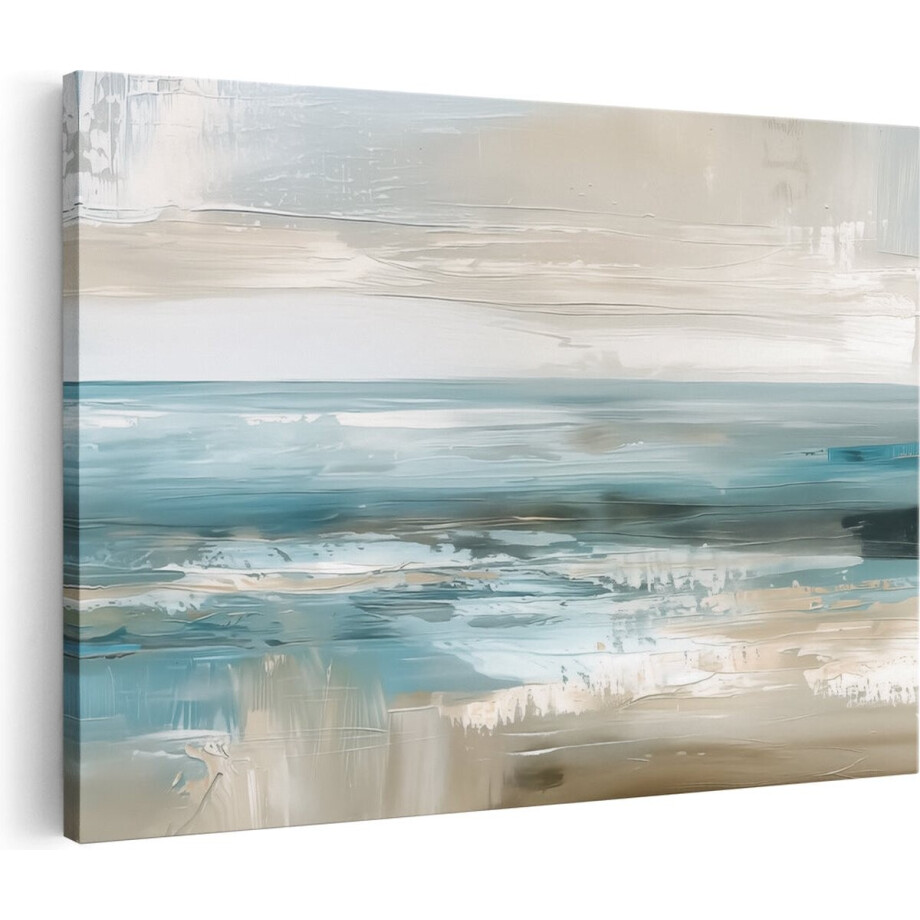 Artaza Canvas Schilderij Abstract Schilderij Zee - 90x60 cm - Wanddecoratie Woonkamer - Muurdecoratie Abstract - Decoratie Strand afbeelding 1