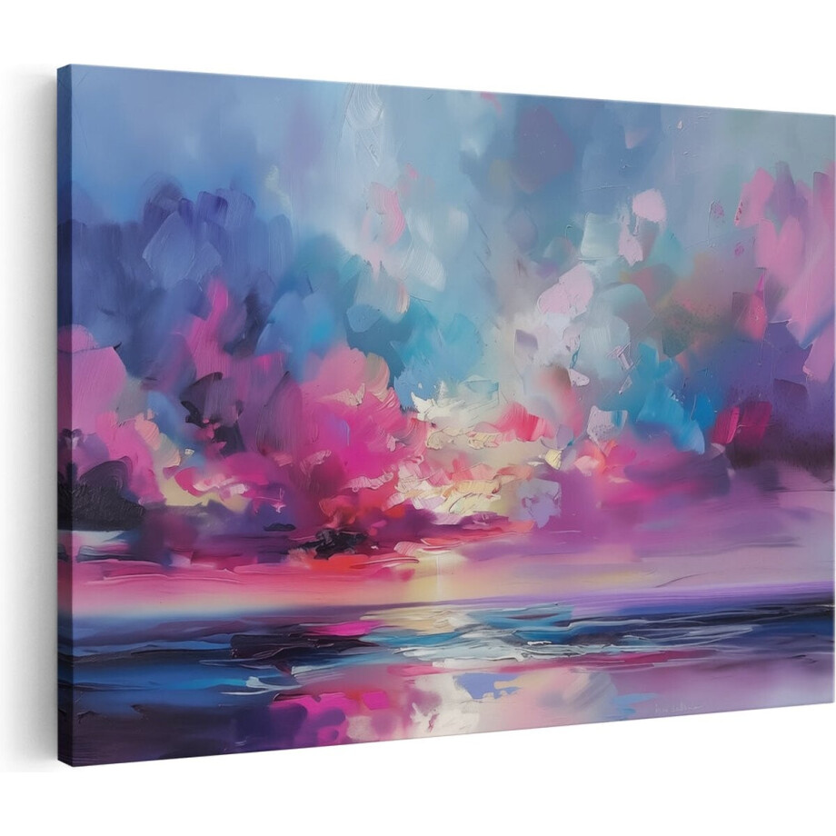 Artaza Canvas Schilderij Abstract Kunstwerk van een Zonsondergang - 90x60 cm - Wanddecoratie Woonkamer - Schilderijen - Muurdecoratie afbeelding 1