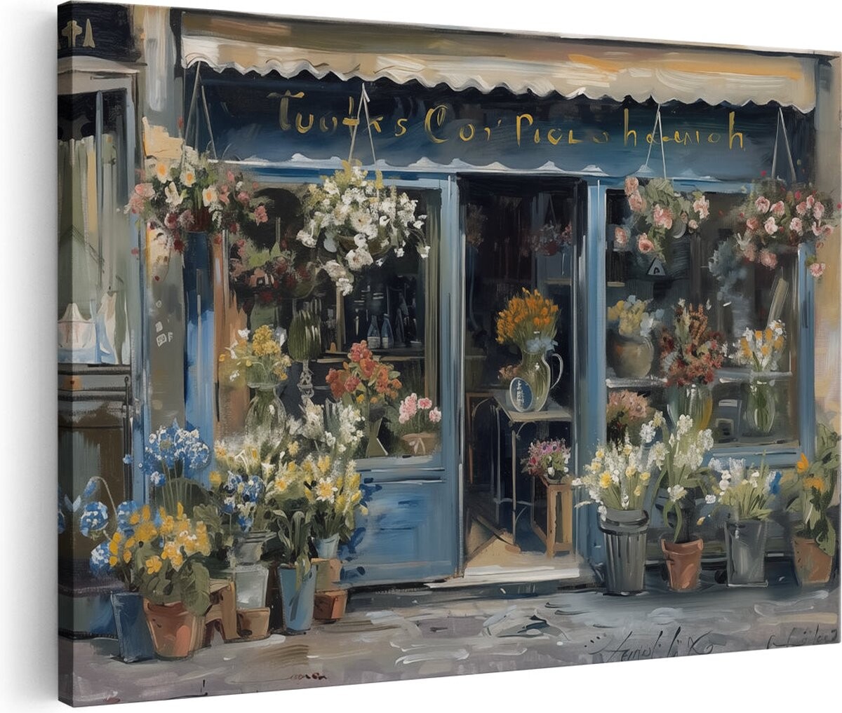 Artaza Canvas Schilderij Kunstwerk van een Bloemenwinkel - 120x80 cm - Groot - Wanddecoratie Woonkamer - Schilderijen - Muurdecoratie afbeelding 1