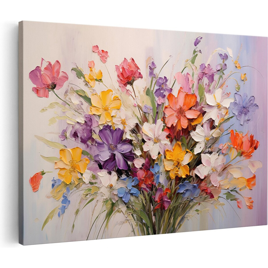 Artaza Canvas Schilderij Boeket Bloemen in Kleur - 60x40 cm - Wanddecoratie Woonkamer - Schilderijen - Muurdecoratie afbeelding 1