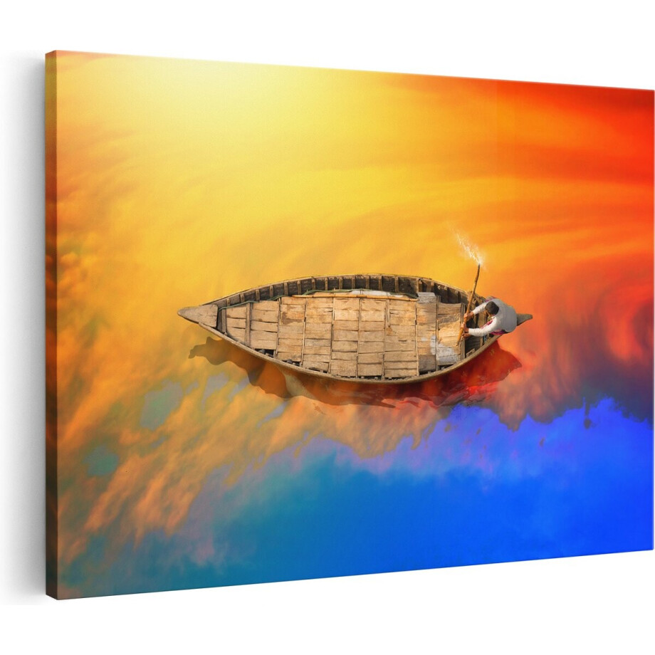 Artaza Canvas Schilderij Boot - 60x40 cm - Wanddecoratie Zonsondergang - Muurdecoratie Abstract - Schilderijen Op Canvas Woonkamer afbeelding 1