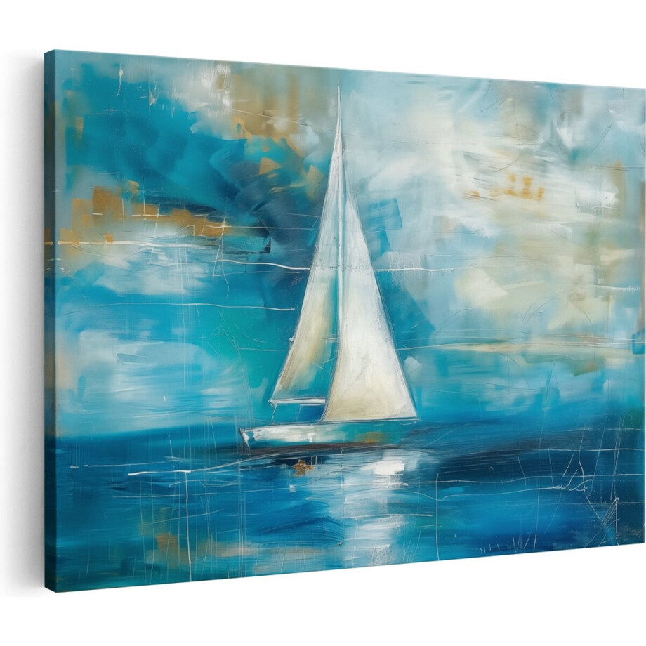 Artaza Canvas Schilderij Zeilboot in de Oceaan - 30x20 cm - Klein - Wanddecoratie Woonkamer - Schilderijen - Muurdecoratie afbeelding 1