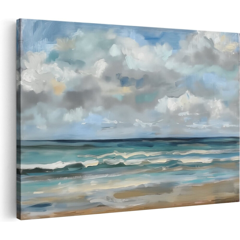 Artaza Canvas Schilderij Kunstwerk van een Strand met Wolken - 120x80 - Groot - Foto Op Canvas - Canvas Print afbeelding 1