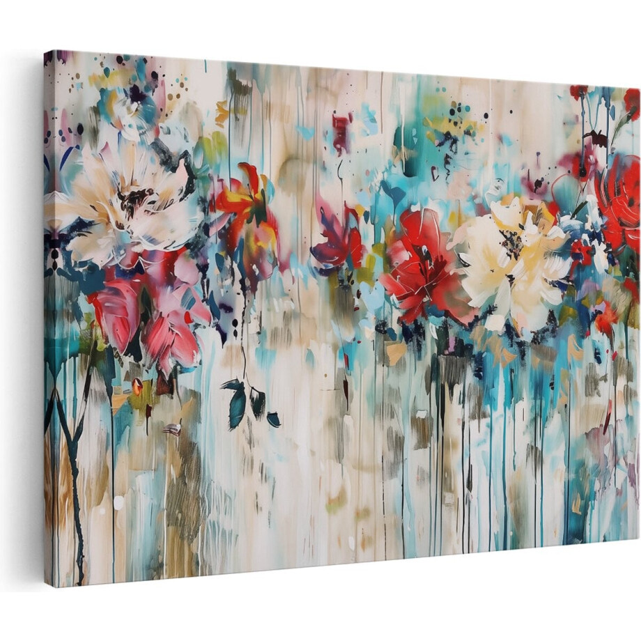 Artaza Canvas Schilderij Abstract Kunstwerk van Bloemen - 60x40 cm - Wanddecoratie Woonkamer - Schilderijen - Muurdecoratie afbeelding 1