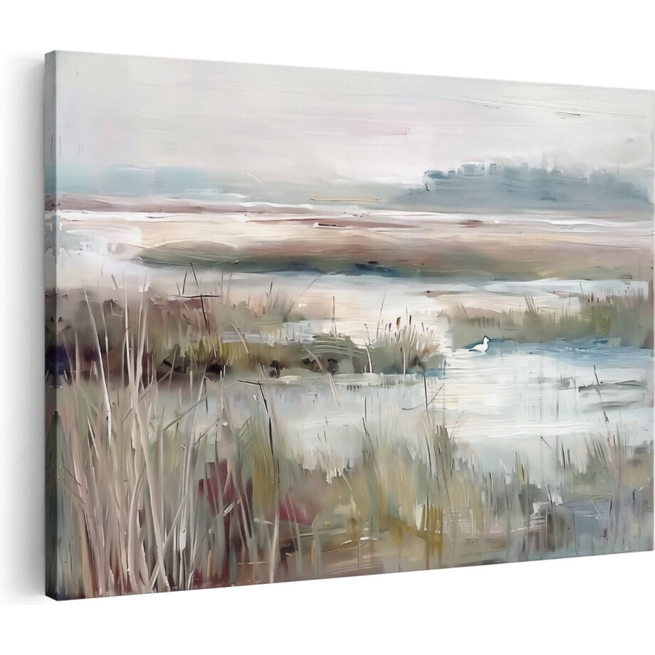 Artaza Canvas Schilderij Moeras - 30x20 cm - Klein - Wanddecoratie Waterlandschap - Muurdecoratie Zeemeeuw - Kamer Accessoires Natuur afbeelding 1