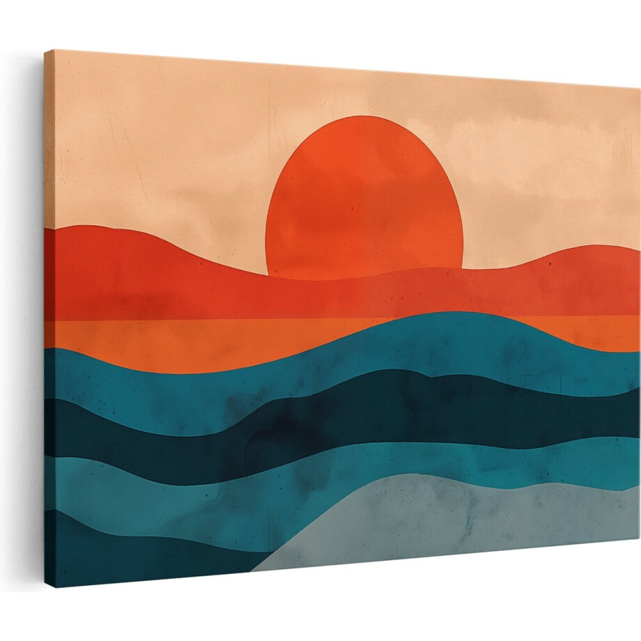 Artaza Canvas Schilderij Zonsopgang boven de Oceaan - 60x40 cm - Wanddecoratie Woonkamer - Schilderijen - Muurdecoratie afbeelding 1