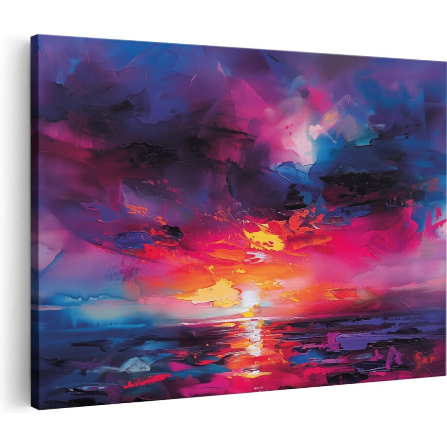 Artaza Canvas Schilderij Abstract Zonsondergang - 60x40 cm - Wanddecoratie Woonkamer - Schilderijen - Muurdecoratie afbeelding 1