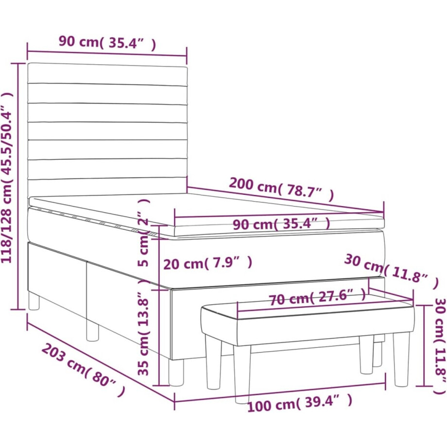 vidaXL - Boxspring - met - matras - stof - lichtgrijs - 90x200 - cm afbeelding 1