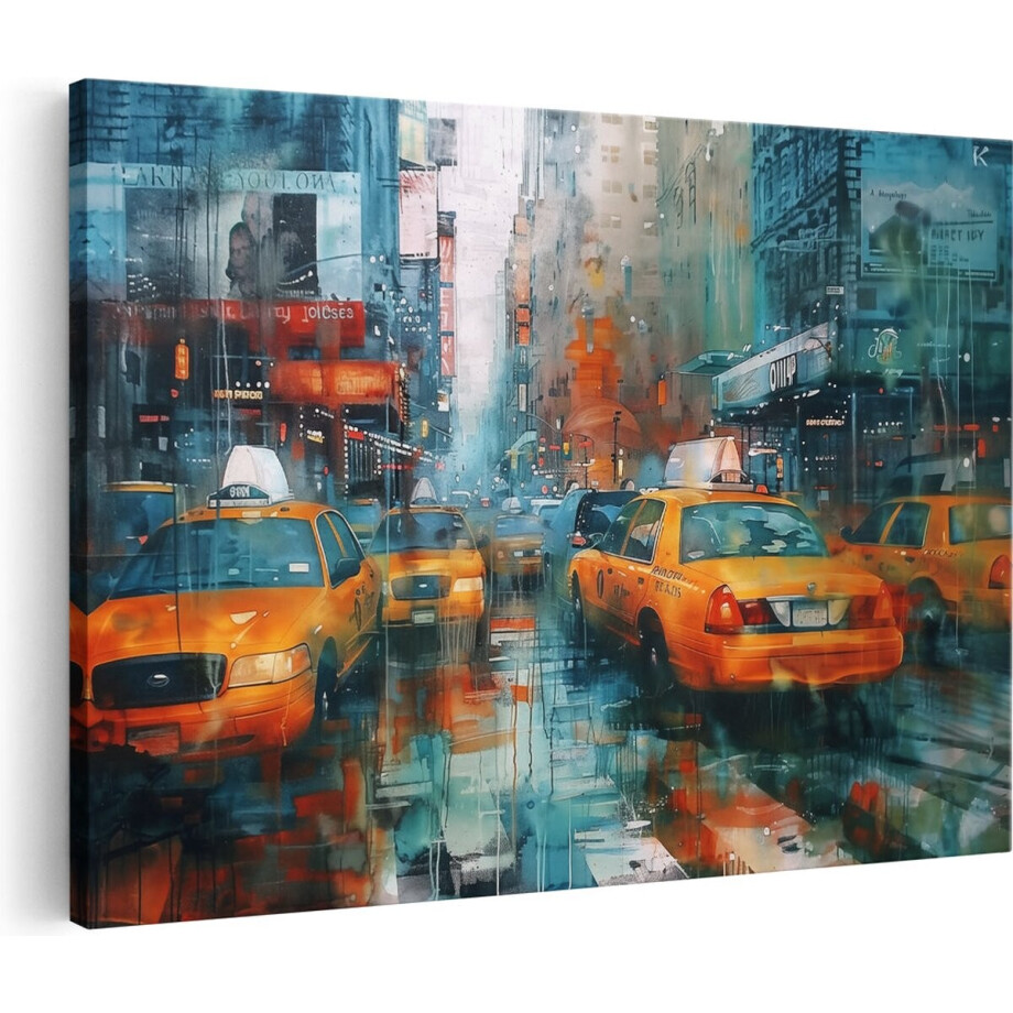 Artaza Canvas Schilderij Taxi New York - 30x20 cm - Klein - Muurdecoratie Modern - Wanddecoratie Stad - Kamer Accessoires Skyline afbeelding 1