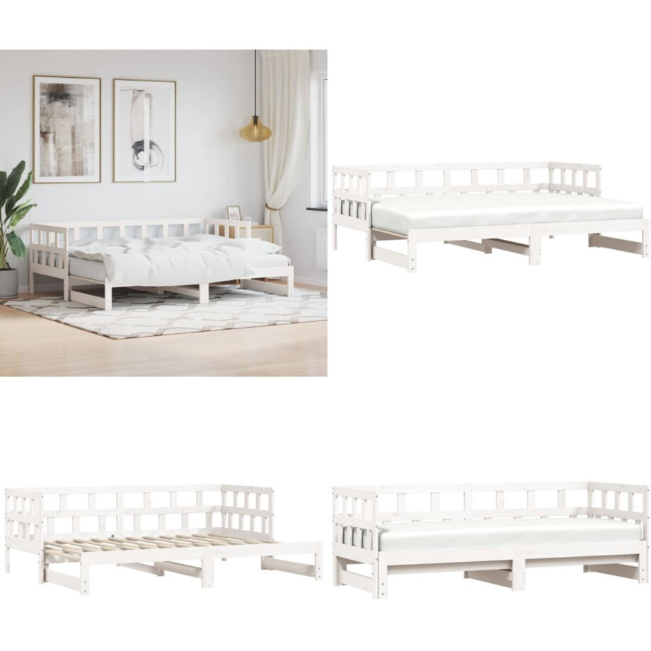 vidaXL Slaapbank met onderschuifbed 90x190 cm massief grenenhout wit - Slaapbank Met Onderschuifbed - Slaapbanken Met Onderschuifbedden - Slaapbank - Bedbank afbeelding 1