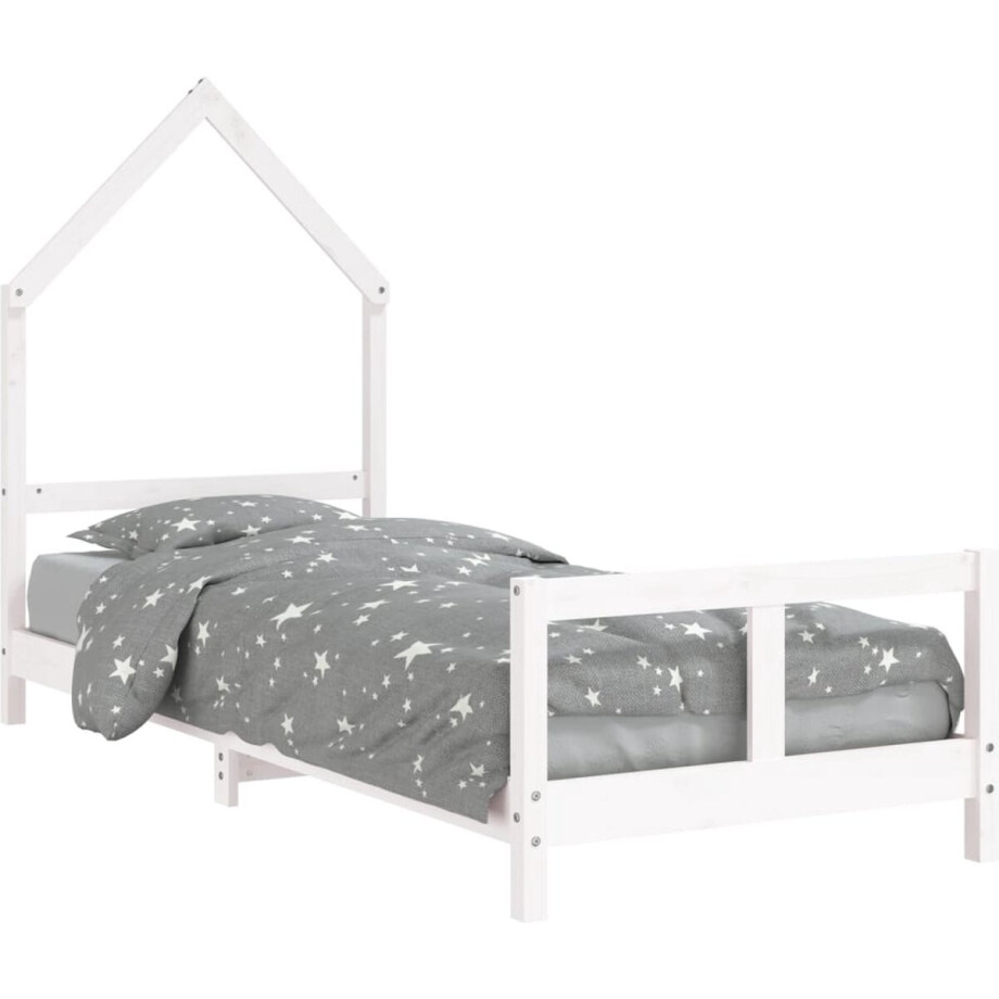vidaXL - Kinderbedframe - 80x200 - cm - massief - grenenhout - wit afbeelding 1