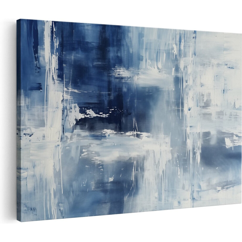 Artaza Canvas Schilderij Abstract Blauw en Wit - 30x20 cm - Klein - Wanddecoratie Woonkamer - Schilderijen - Muurdecoratie afbeelding 1