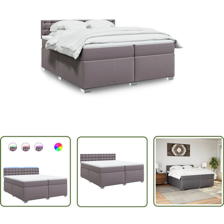 vidaXL Boxspringbed - Boxspring - Boxspring met matras kunstleer grijs 200x200 cm - Kunstleder Bed - Led Bed - Pocketed Veermatras vidaXL Boxspringbed - Boxspring - Boxspring met matras kunstleer grijs 200x200 cm - Kunstleder Bed - Led Bed - Pocketed Veermatras afbeelding 1