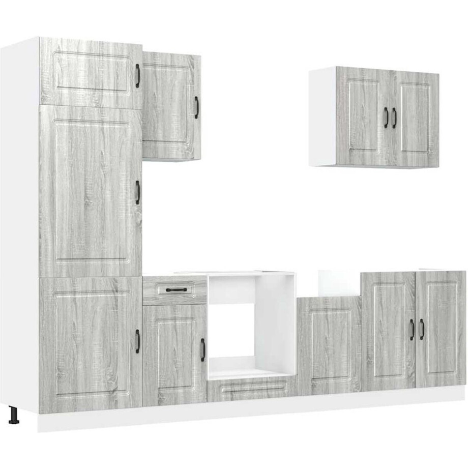 vidaXL - 7-delige - Keukenkastenset - Kalmar - bewerkt - hout - grijs - sonoma - eiken afbeelding 1