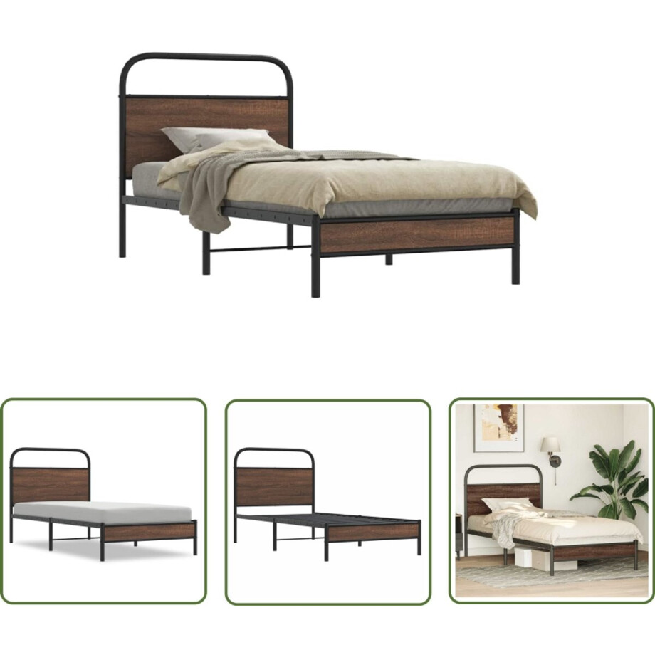 vidaXL Houten Bed - Bed Frame - Bedframe zonder matras bewerkt hout bruin eikenkleur 100x200 cm - Bedkast - Tweepersoonsbed - Boxspring afbeelding 1