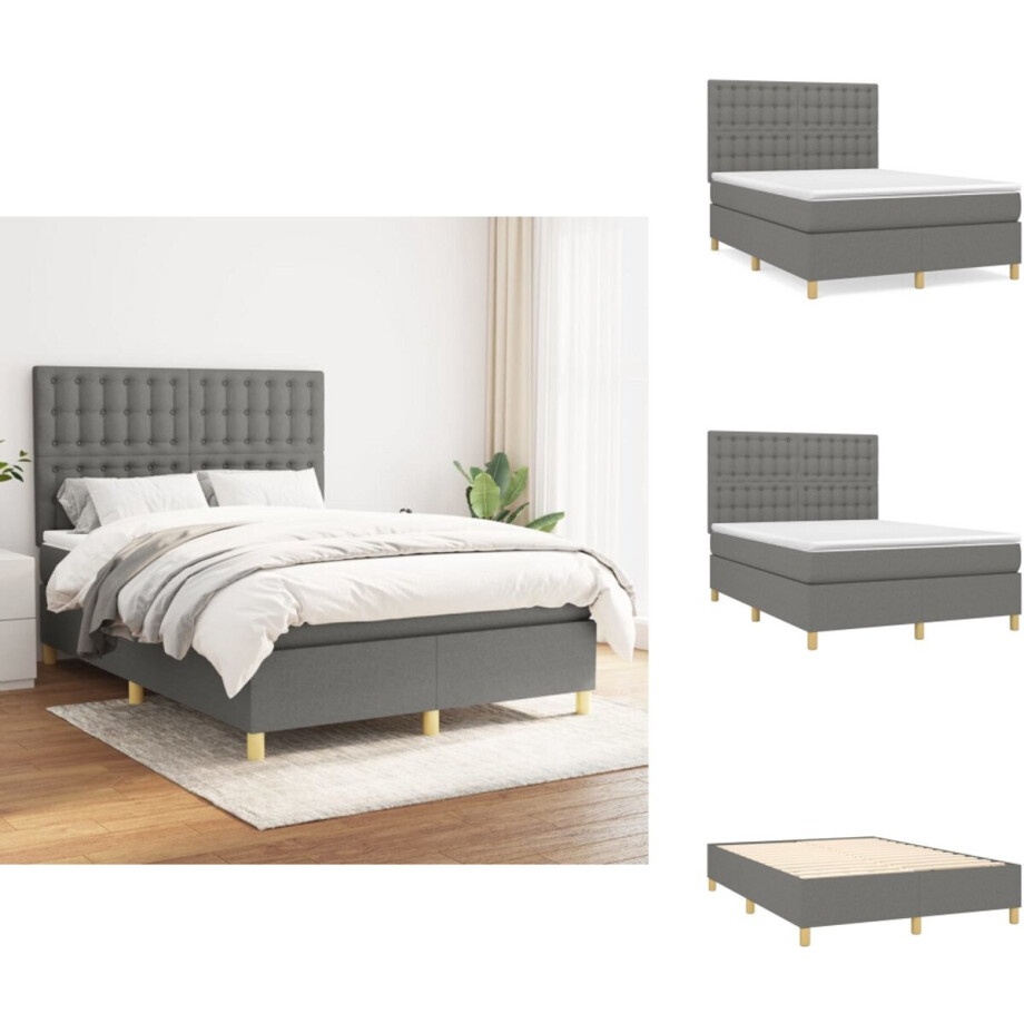 vidaXL Boxspring - Boxsprings - Bed - Slaapmeubel - Boxspring met matras stof donkergrijs 140x190 cm vidaXL Boxspring - Boxsprings - Bed - Slaapmeubel - Boxspring met matras stof donkergrijs 140x190 cm afbeelding 1