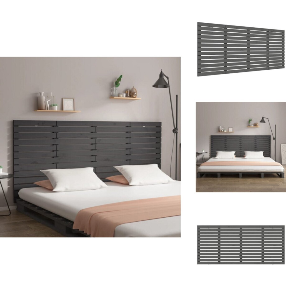 vidaXL Wandhoofdbord - Wandhoofdborden - Hoofdeinde - Hoofdeindes - Hoofdbord wandmontage 206x3x91,5 cm massief grenenhout grijs afbeelding 1